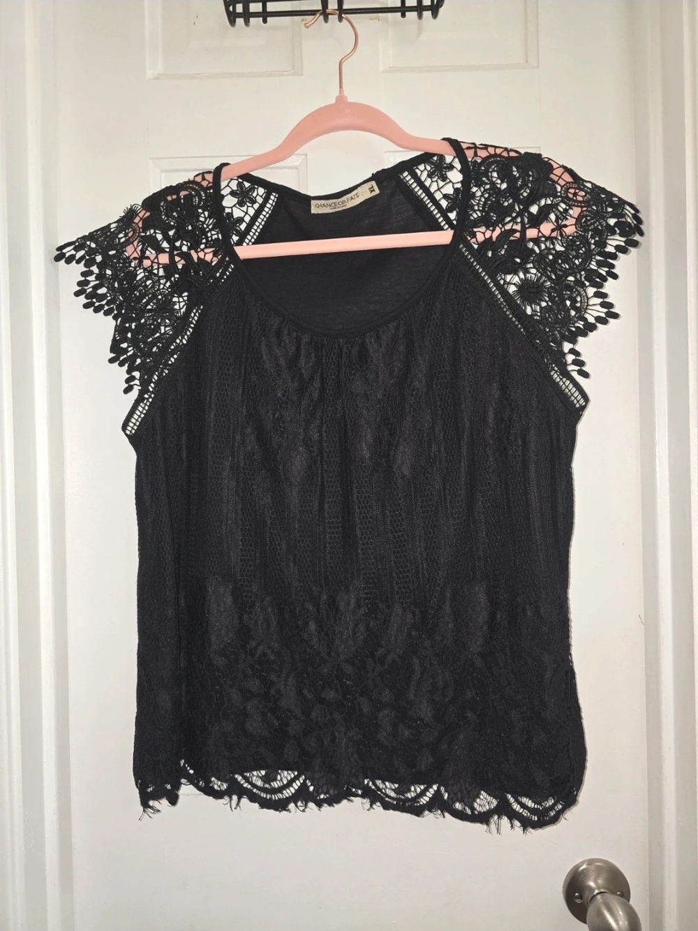 Chance or Fate Black Lace Cap Sleeve Blouse